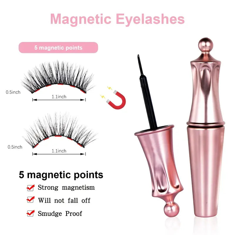 Kit de 5 paires de faux cils magnétiques avec eyeliner, réutilisables, faux cils 3D magnétiques, extensions sans colle nécessaire.
