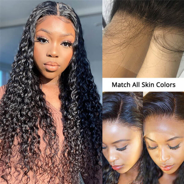 Perruque closure HD lace 5x5 bouclée profonde (Deep Curly), en cheveux humains premium.