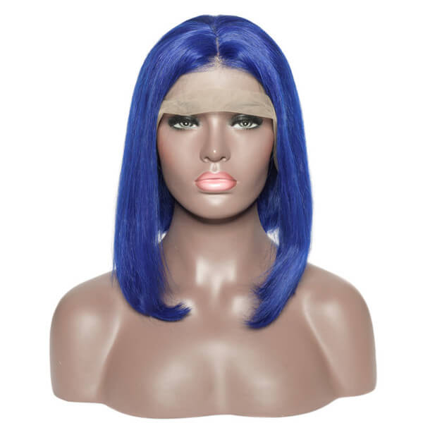 erruque bob lisse bleu vif 13x4 lace front – cheveux humains premium
