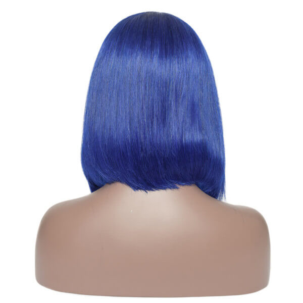 erruque bob lisse bleu vif 13x4 lace front – cheveux humains premium