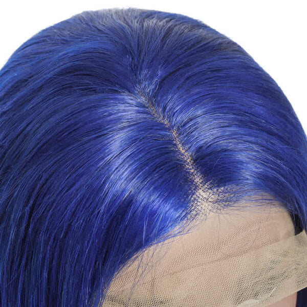 erruque bob lisse bleu vif 13x4 lace front – cheveux humains premium