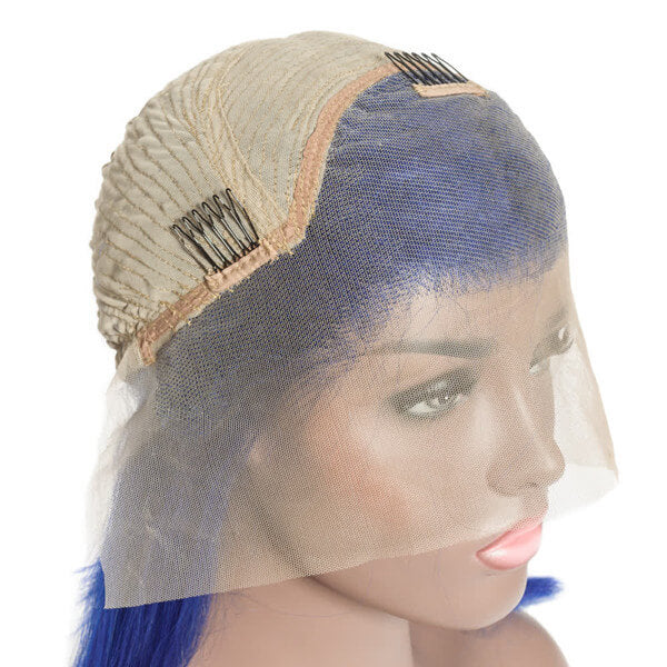 erruque bob lisse bleu vif 13x4 lace front – cheveux humains premium