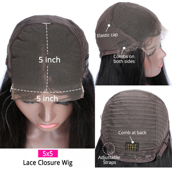Perruque closure HD lace 5x5 bouclée profonde (Deep Curly), en cheveux humains premium.