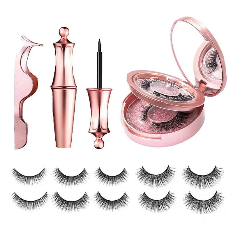 Kit de 5 paires de faux cils magnétiques avec eyeliner, réutilisables, faux cils 3D magnétiques, extensions sans colle nécessaire.