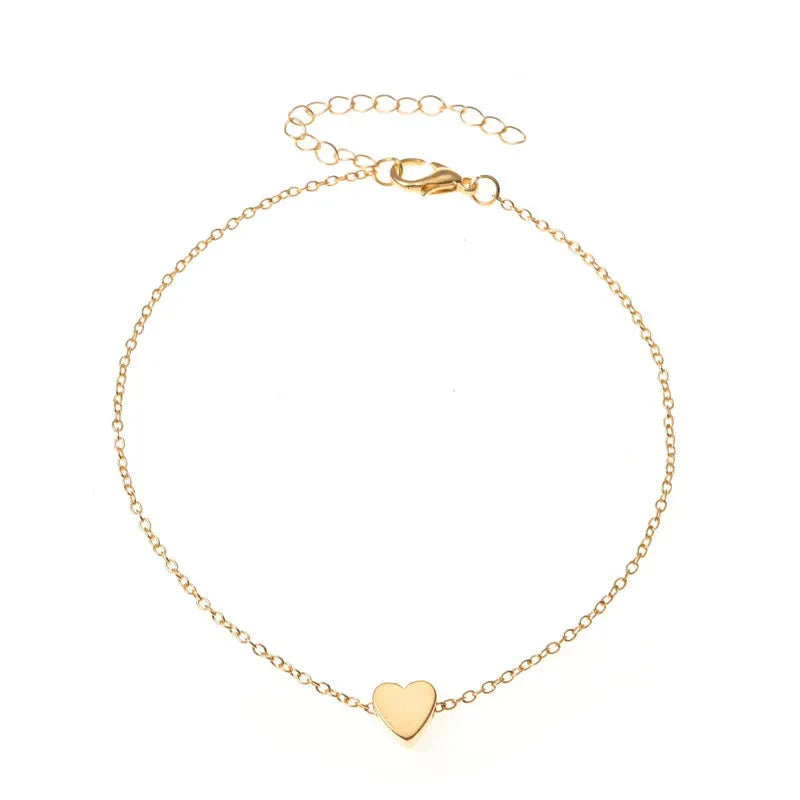 Bracelet de cheville tendance pour femme, style bohème vintage, multicouche avec perles et cœur