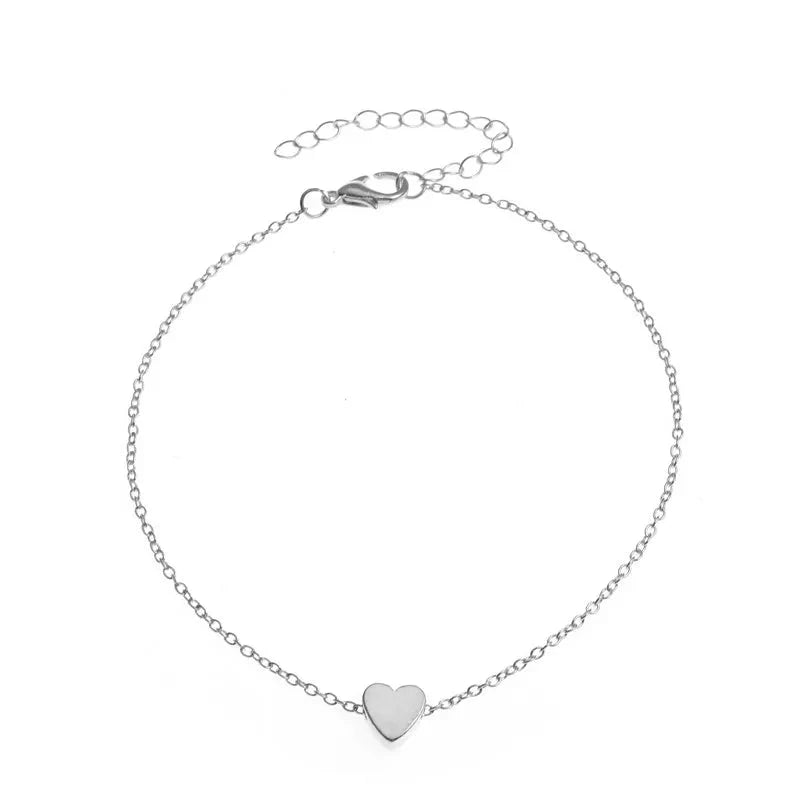 Bracelet de cheville tendance pour femme, style bohème vintage, multicouche avec perles et cœur