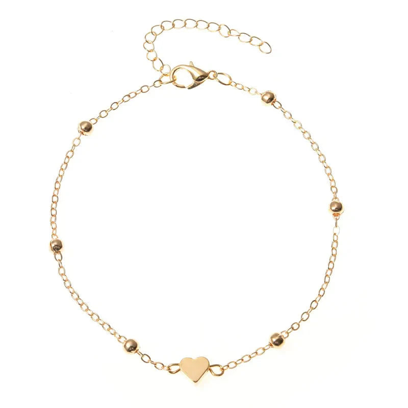 Bracelet de cheville tendance pour femme, style bohème vintage, multicouche avec perles et cœur