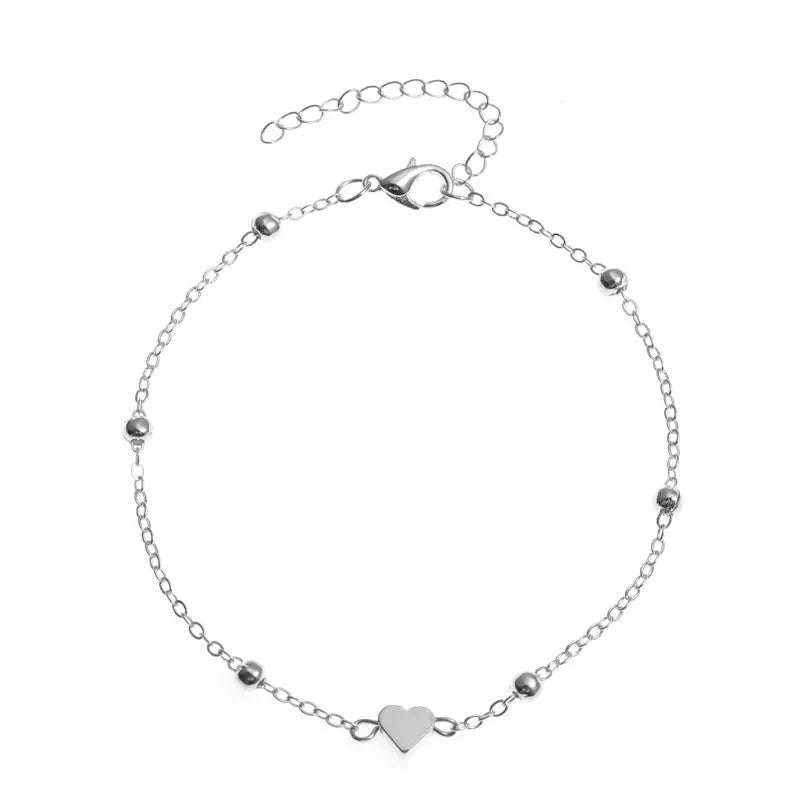 Bracelet de cheville tendance pour femme, style bohème vintage, multicouche avec perles et cœur