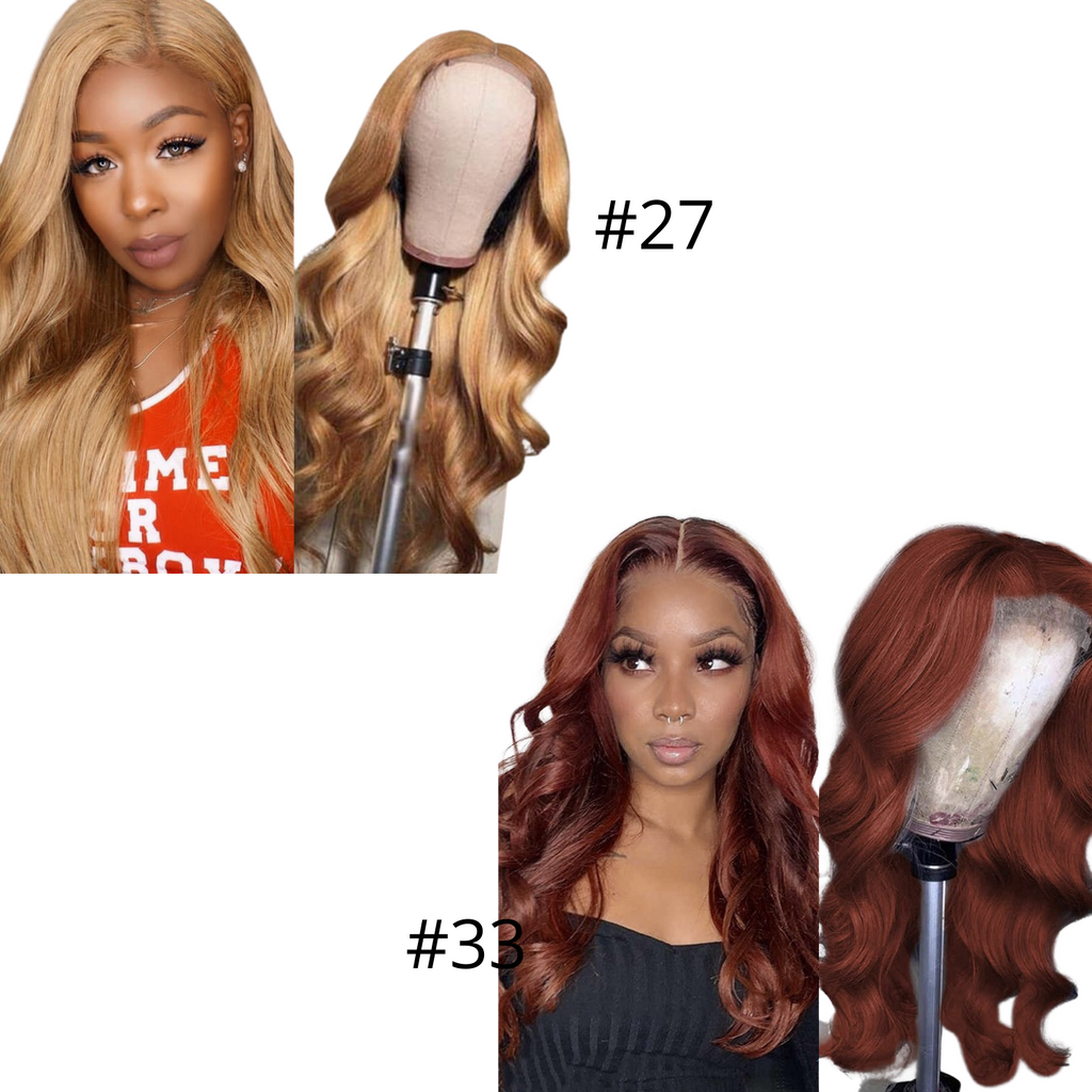 Perruque lisse avec closure 13x1x4 et T-part, lace closure 4x4, ondulations body wave, couleur #33, dentelle transparente.