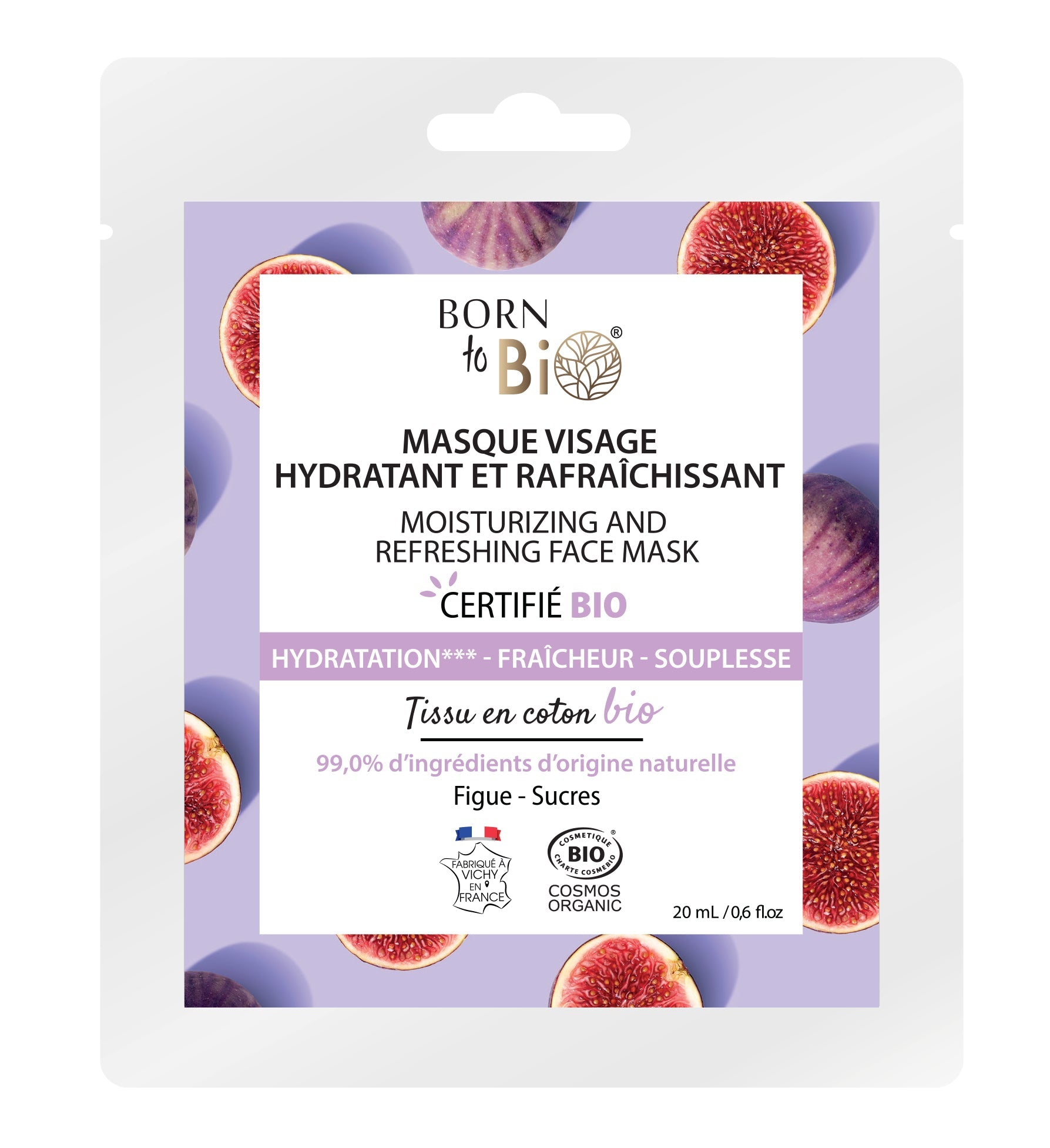 Masque visage Hydratant et Rafraîchissant en coton - Certifié Bio