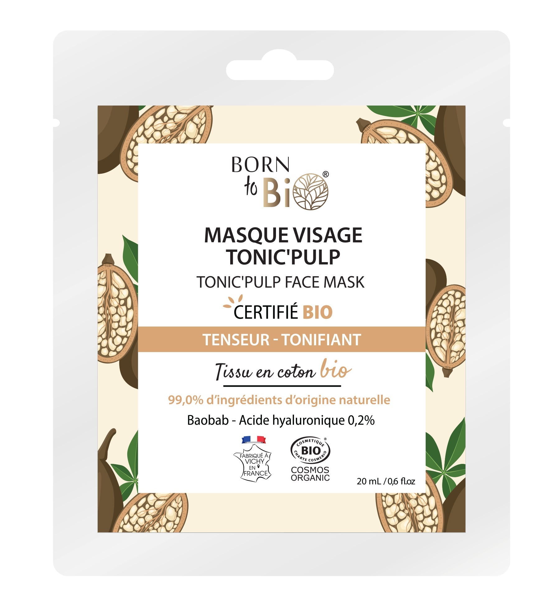 Masque visage Tonic'Pulp en coton - Certifié Bio