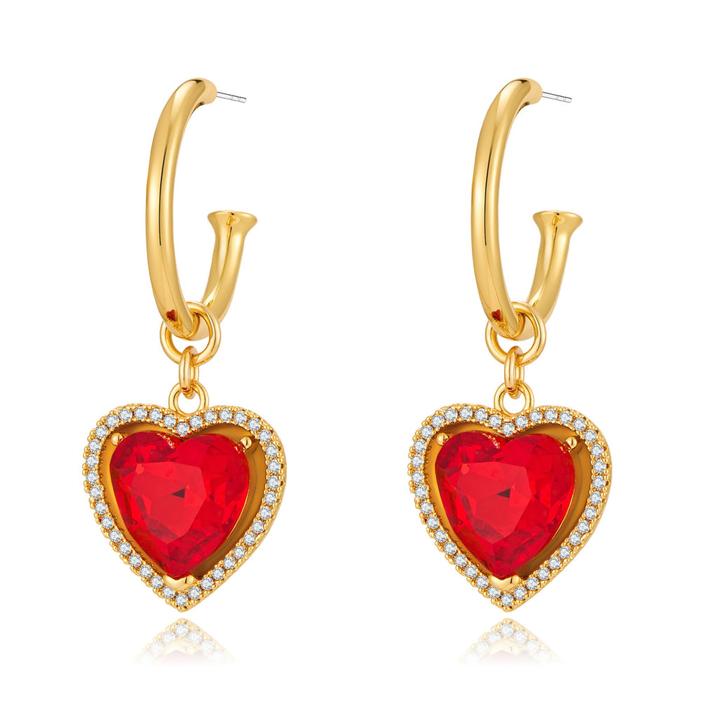 Boucles d'oreilles rétro en forme de cœur rouge au style « luxe discret »