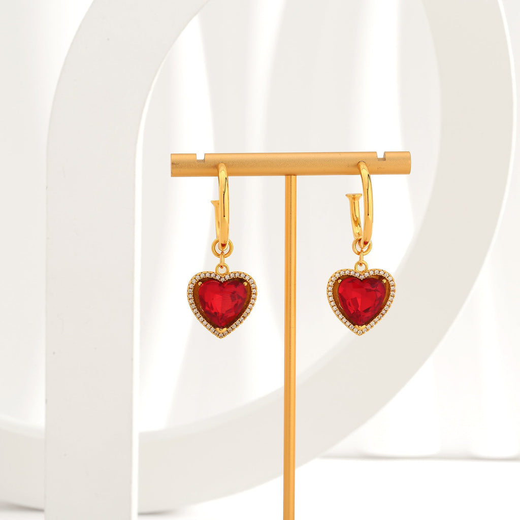 Boucles d'oreilles rétro en forme de cœur rouge au style « luxe discret »