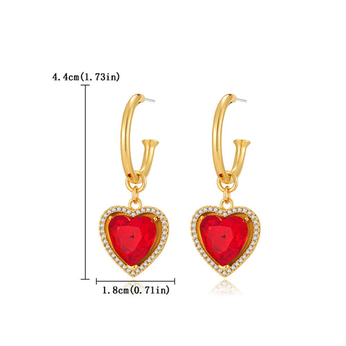 Boucles d'oreilles rétro en forme de cœur rouge au style « luxe discret »