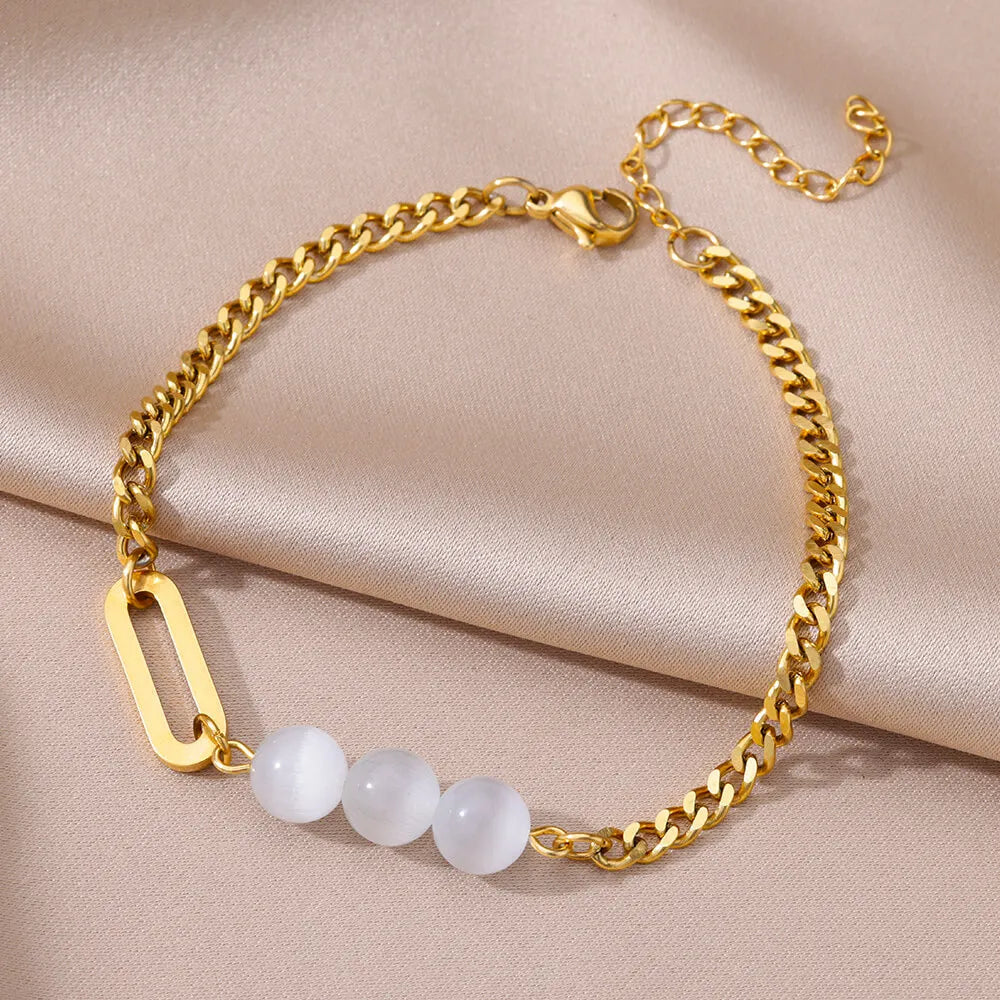 Bracelet de cheville pour femme – Accessoire d'été pour la plage – Chaîne en acier inoxydable avec perles d'imitation