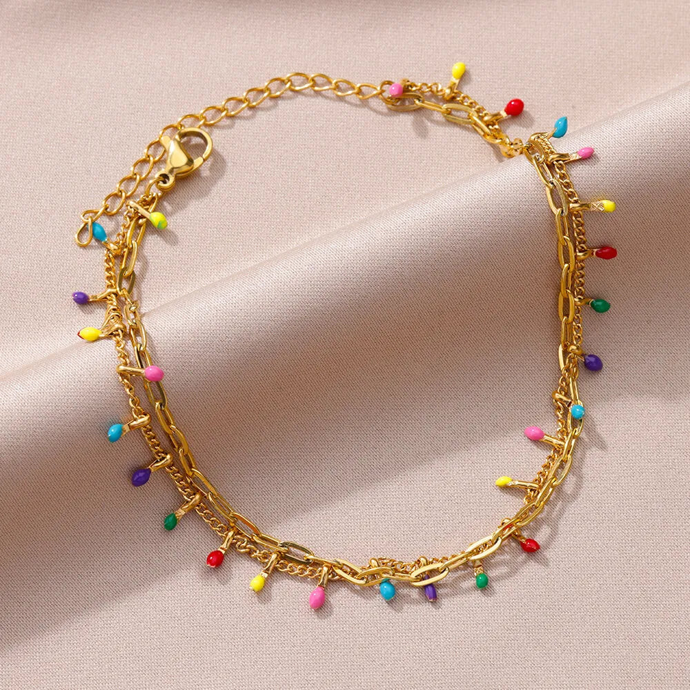 Bracelet de cheville pour femme – Accessoire d'été pour la plage – Chaîne en acier inoxydable avec perles d'imitation