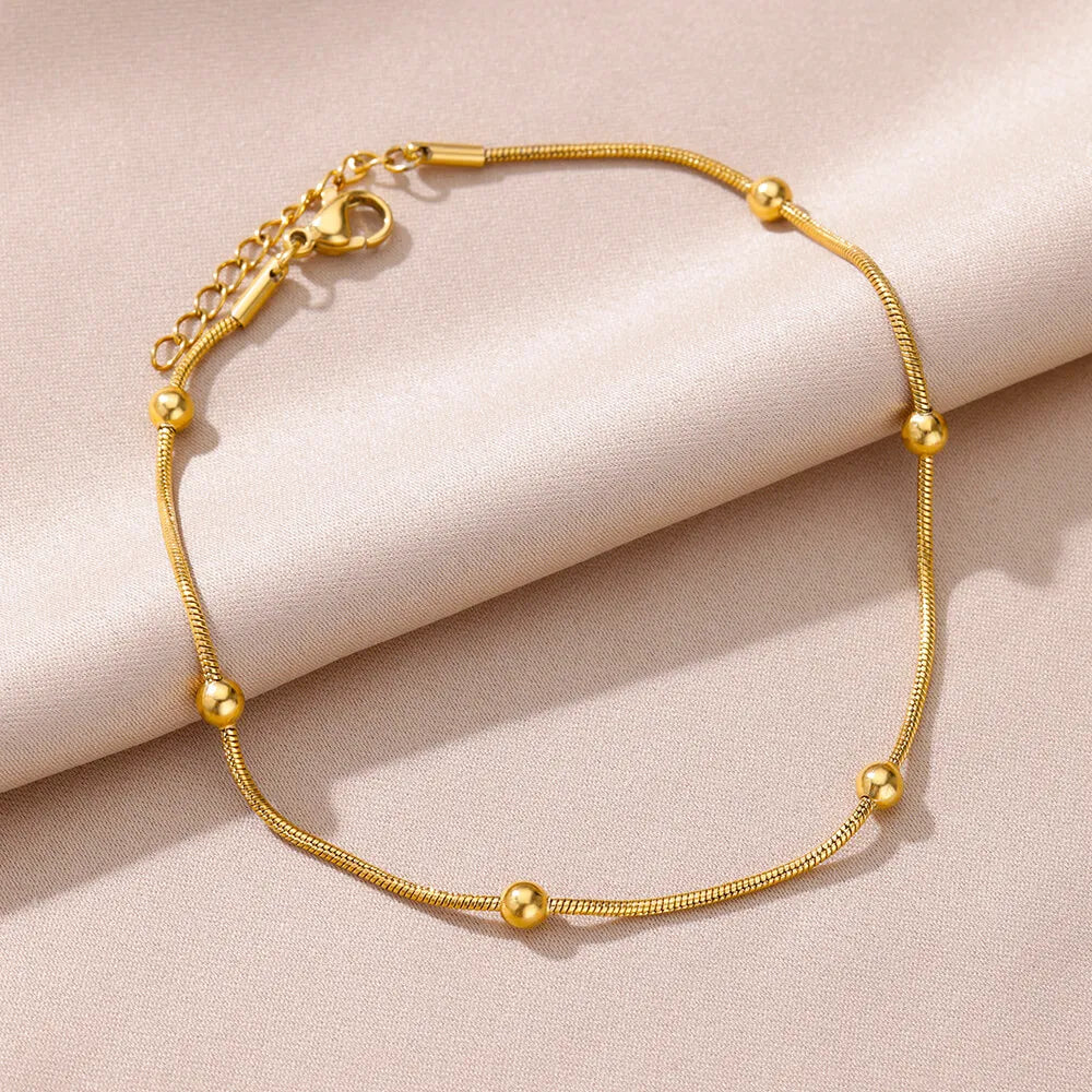 Bracelet de cheville pour femme – Accessoire d'été pour la plage – Chaîne en acier inoxydable avec perles d'imitation
