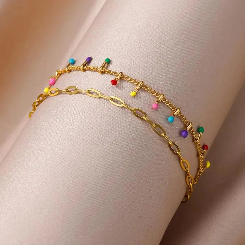 Bracelet de cheville pour femme – Accessoire d'été pour la plage – Chaîne en acier inoxydable avec perles d'imitation