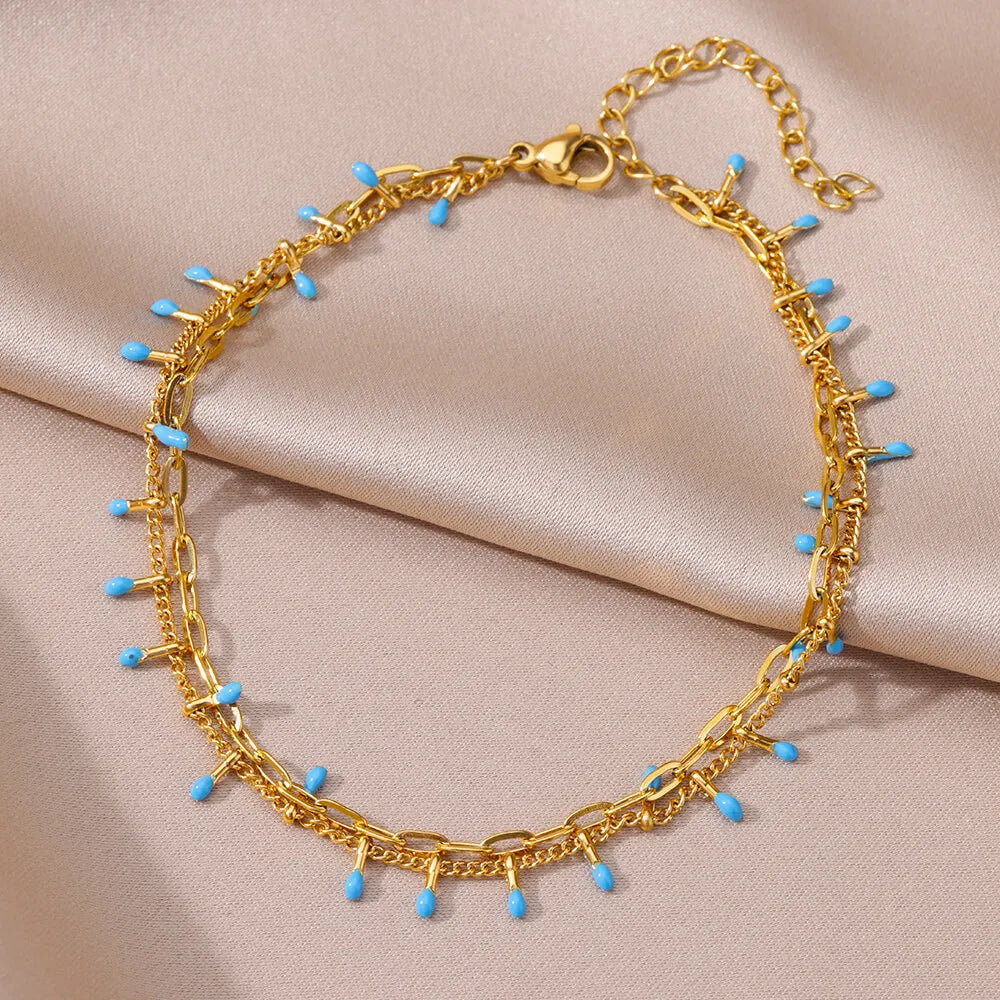 Bracelet de cheville pour femme – Accessoire d'été pour la plage – Chaîne en acier inoxydable avec perles d'imitation