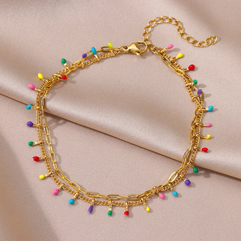 Bracelet de cheville pour femme – Accessoire d'été pour la plage – Chaîne en acier inoxydable avec perles d'imitation