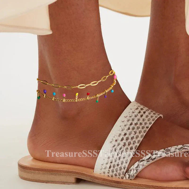 Bracelet de cheville pour femme – Accessoire d'été pour la plage – Chaîne en acier inoxydable avec perles d'imitation