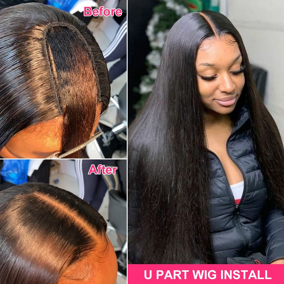 Perruque U Part – cheveux humains lisses pour femmes (brésilien)