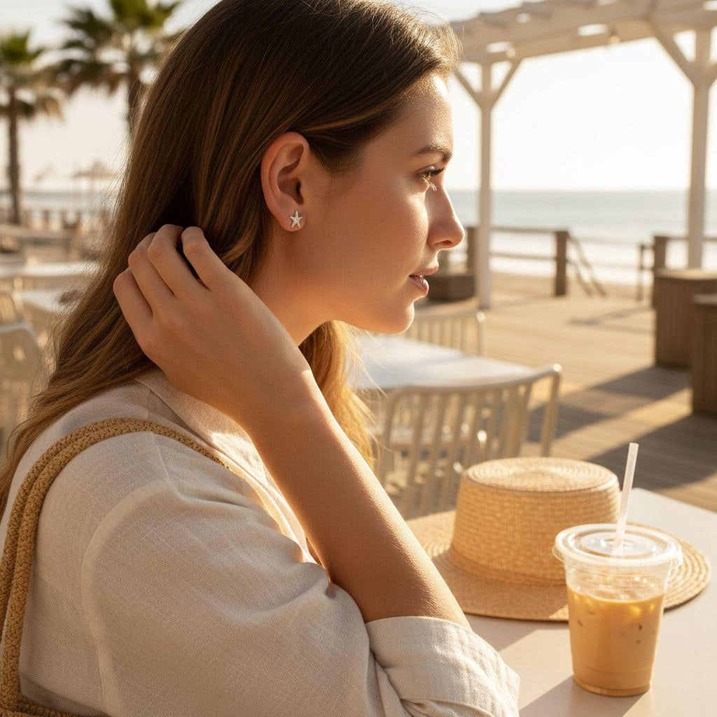 Boucles d'oreilles puces en véritable étoile de mer, bijoux minimalistes faits main, style plage et été naturel, cadeau porte-bonheur, or ou argent sterling 925