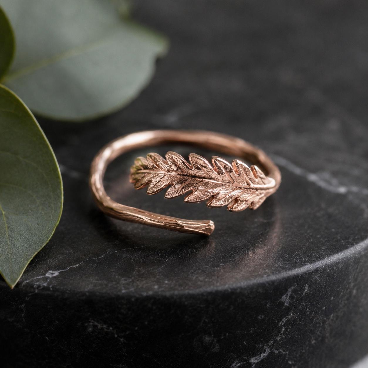 Bague en or avec véritable fougère, bijou minimaliste fait main, anneau au motif végétal (forêt), cadeau de la nature pour la santé et la protection, argent sterling 925.