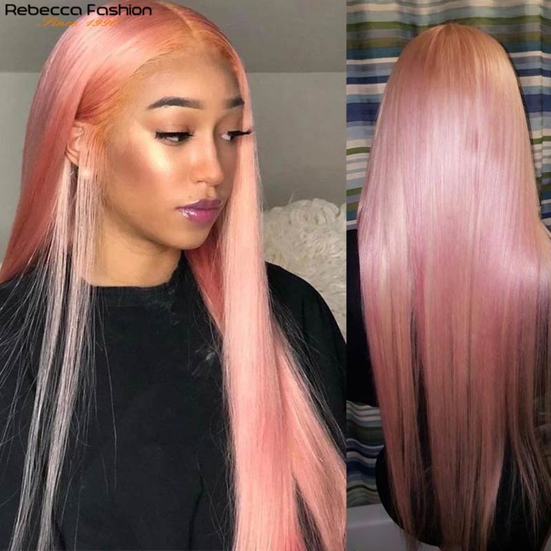 Perruque en cheveux humains raides, perruque rose en cheveux péruviens vendu avec lace (tulle) transparente.