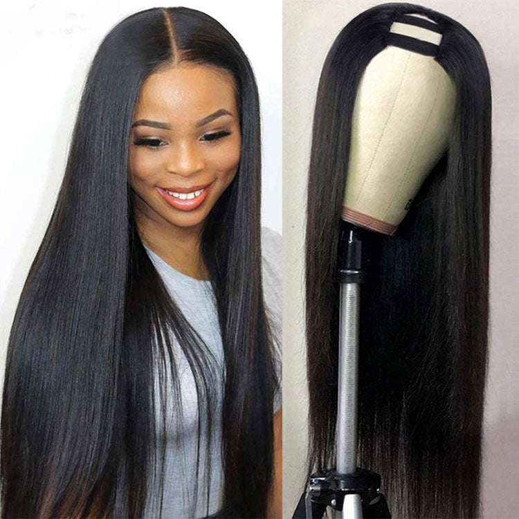 Perruque U Part – cheveux humains lisses pour femmes (brésilien)