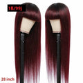 Perruque en cheveux humains raides brésiliens avec frange, couleur bordeaux, sans colle