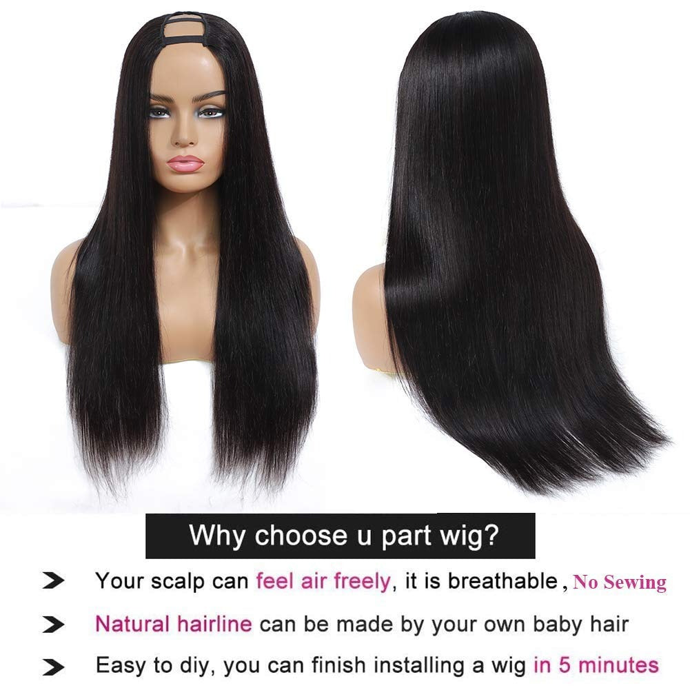 Perruque U Part – cheveux humains lisses pour femmes (brésilien)